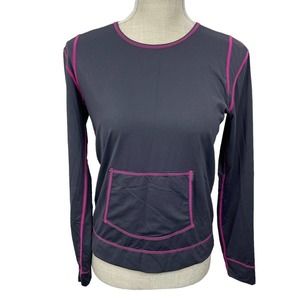 Athleta Long Sleeve Workout Shirt Fitness Stretch Front Pocket Womens Sz S Gray